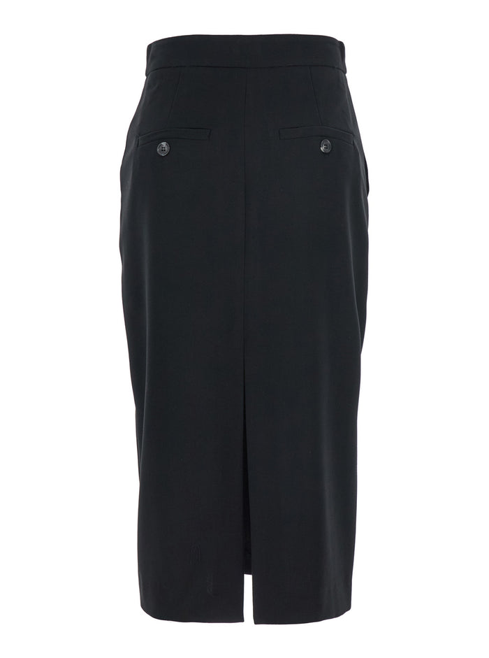 Black Long Skirt with Concealed Front Closure and Rear Single Slit in Fabric Woman Cotton Polyester