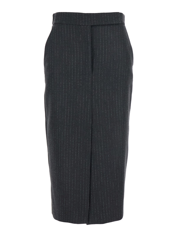 Grey Skirt With Slits And Striped Motif Polyester