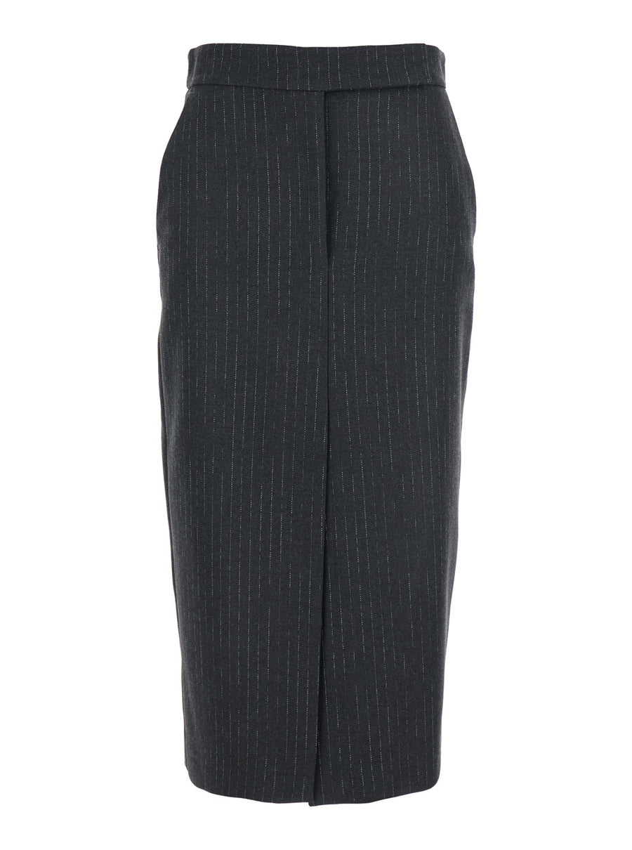 Grey Skirt With Slits And Striped Motif Polyester