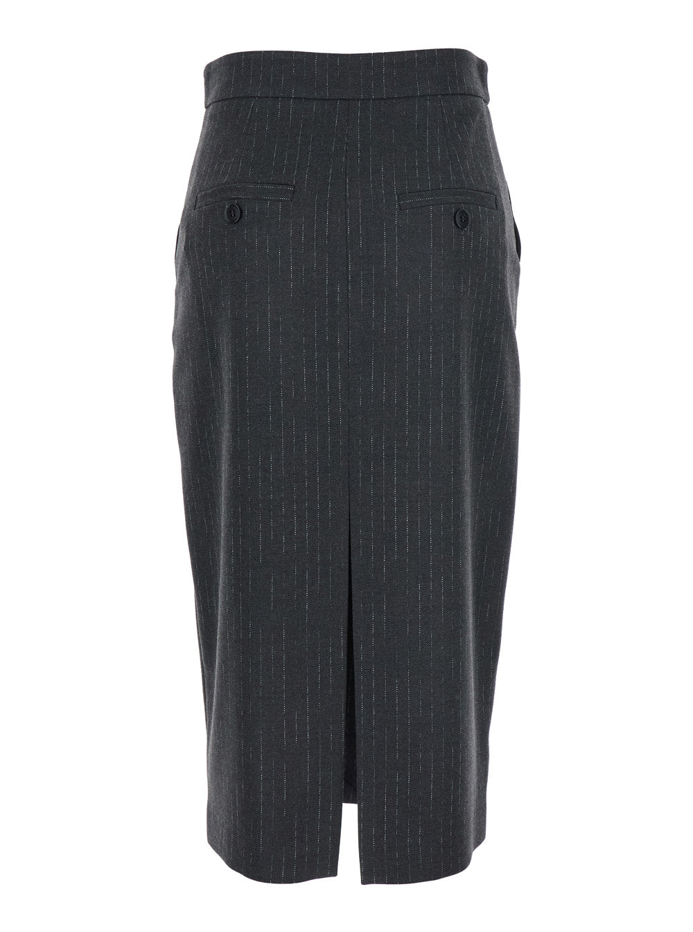 Grey Skirt with Front and Rear Slit All-Over Striped Motif in Wool Blend Woman Polyester Viscose Elastane