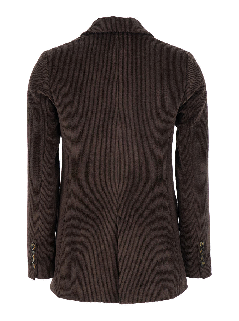 Brown Double-Breasted Jacket with Peak Revers in Ribbed Velvet Woman Polyester Nylon Elastane Blazers