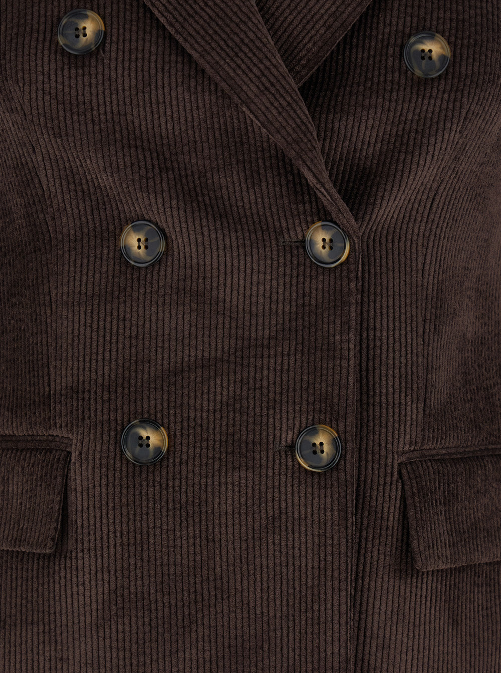 Brown Double-Breasted Jacket with Peak Revers in Ribbed Velvet Woman Polyester Nylon Elastane Blazers