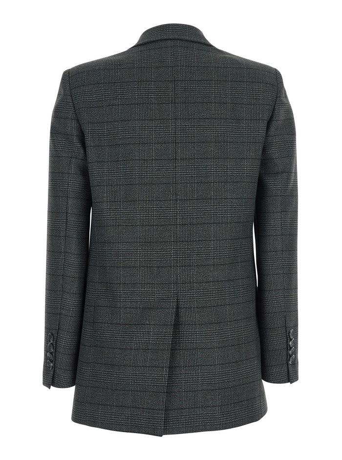 Grey Double-Breasted Jacket with Peak Revers and All-Over Striped Motif in Wool Woman Polyester Viscose Elastane Blazers