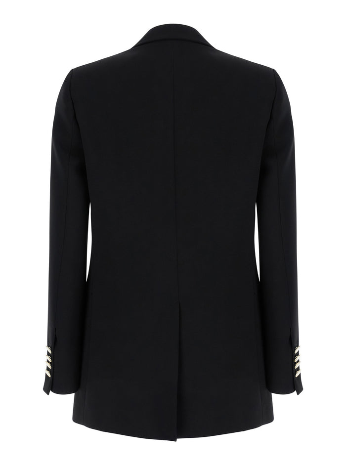 Black Double-Breasted Jacket with Golden Buttons in Cady Woman Polyester Elastane Blazers
