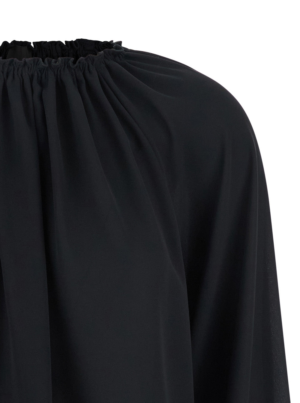Black Top with Dropped Shoulders and Curlsin Fabric Woman Polyester Tops