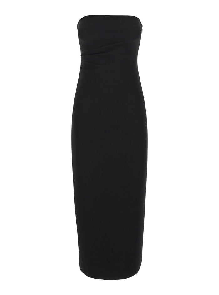 Black Bustier Dress with Slit in Tech Fabric Woman Polyester Elastane Long
