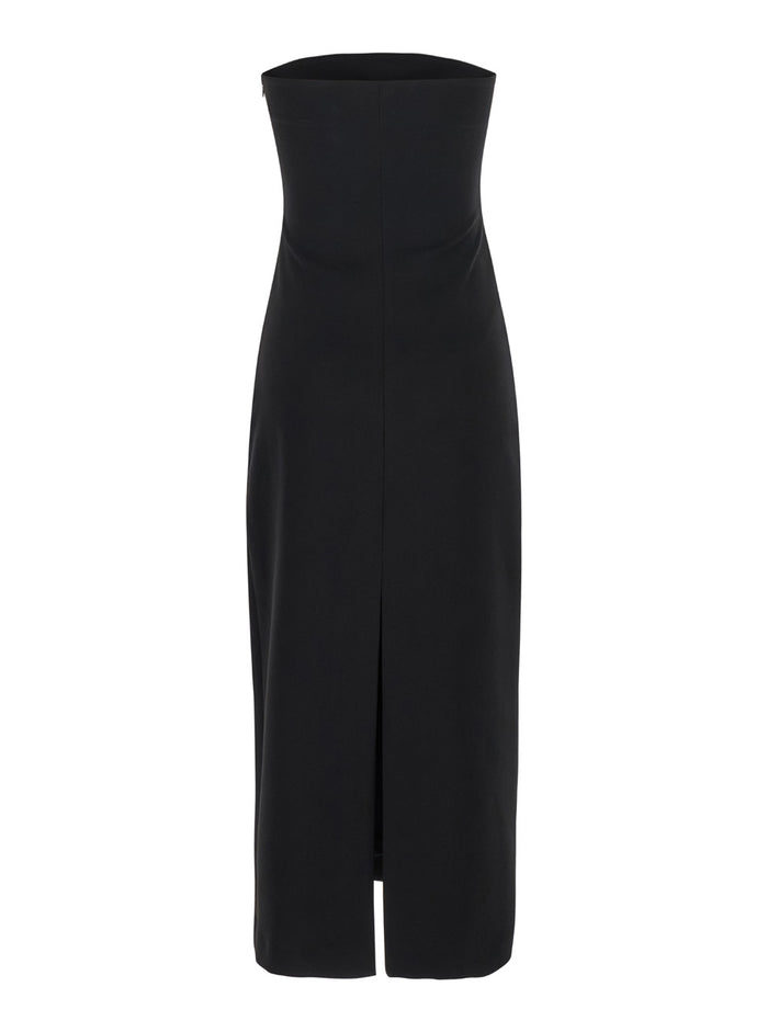 Black Bustier Dress with Slit in Tech Fabric Woman Polyester Elastane Long