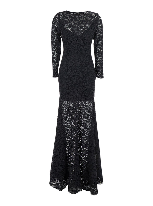 Black Maxi Dress With Lace Embroidery Cotton