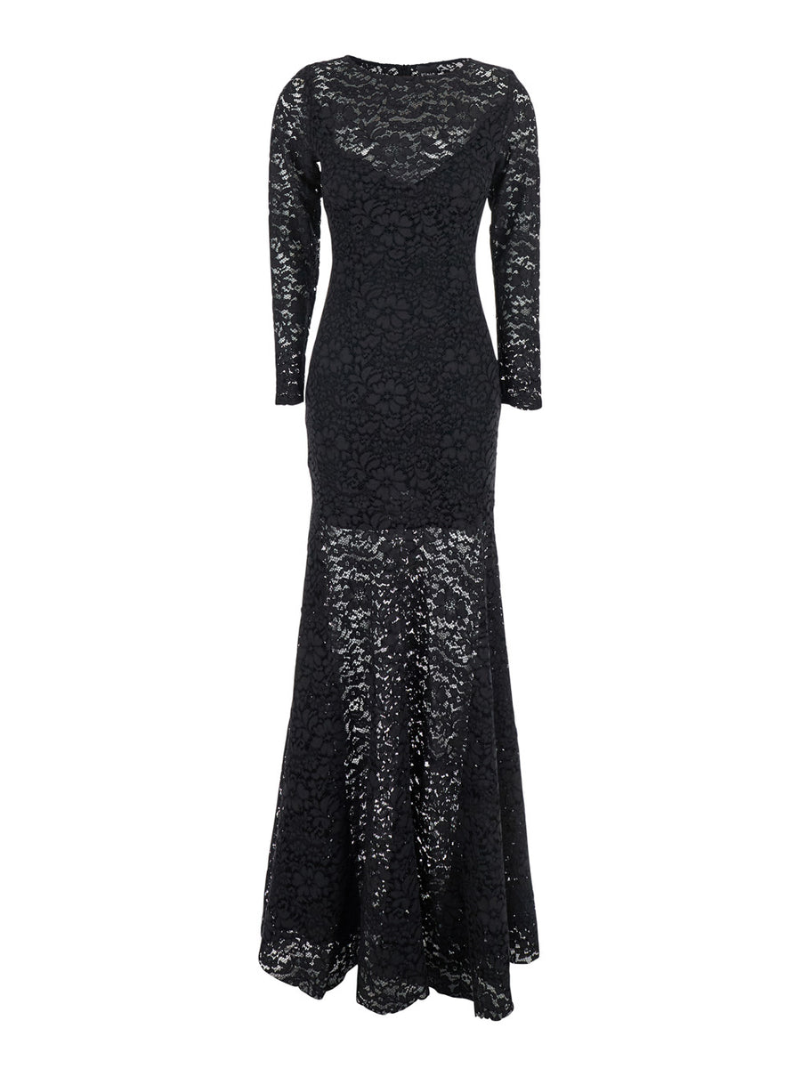 Black Maxi Dress With Lace Embroidery Cotton