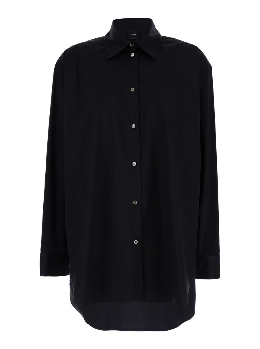 Oversized Black Cotton Shirt For Women Blouses