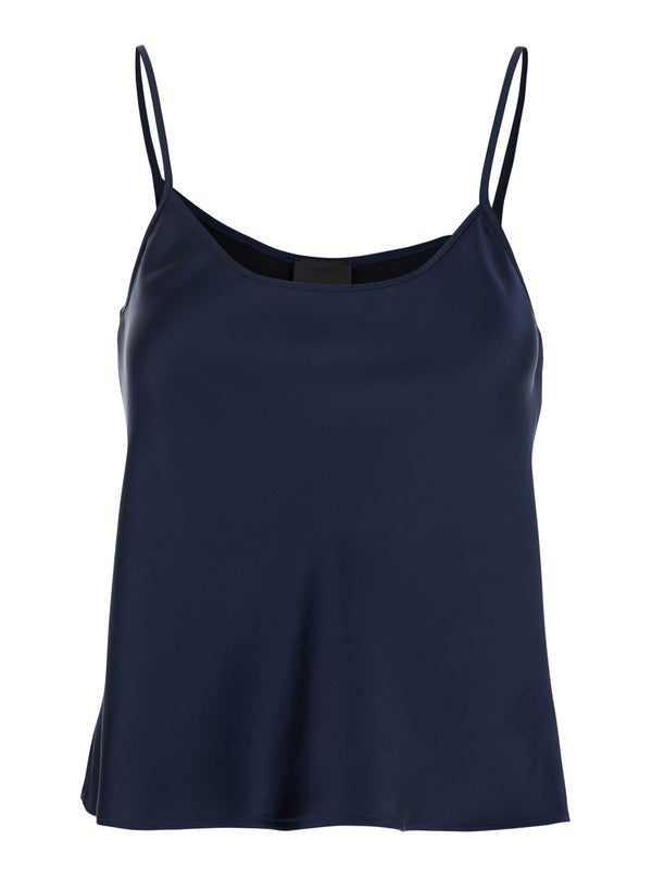 Blue Satin Top With Spaghetti Straps Polyester Tops