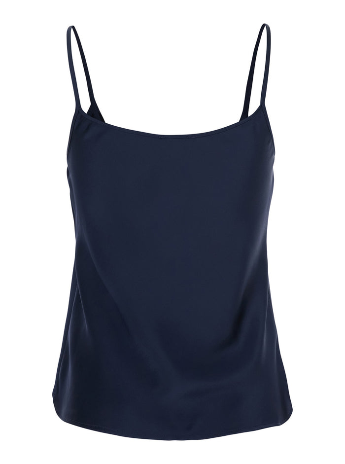 Blue Top with Spaghetti Straps in Satin Woman Blu Polyester Tops