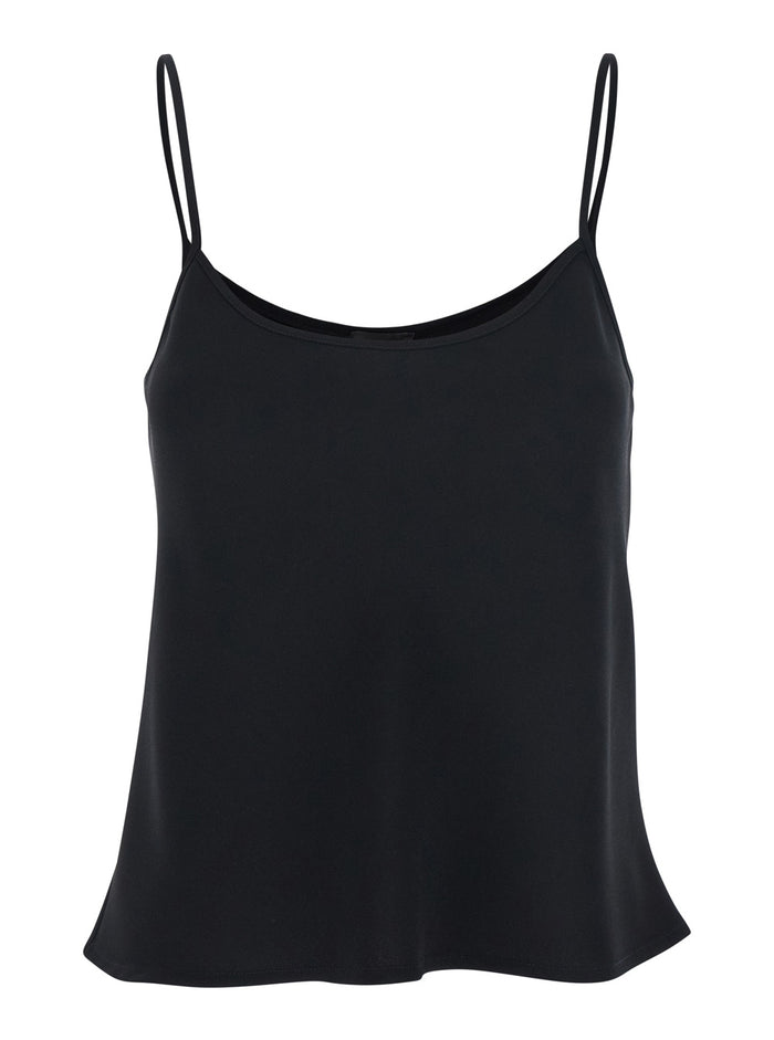 Black Top with Spaghetti Straps in Satin Woman Polyester Tops