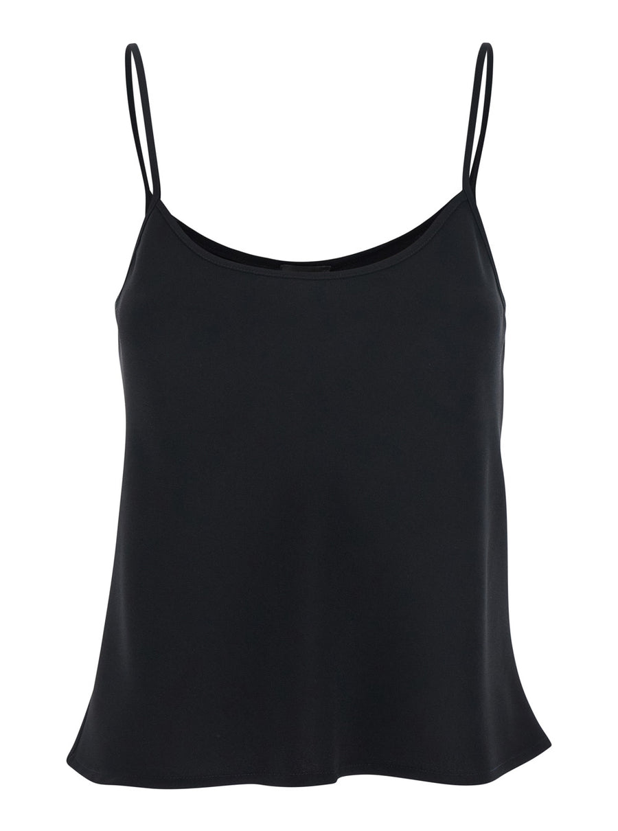 Black Satin Spaghetti Strap Top Polyester Tops