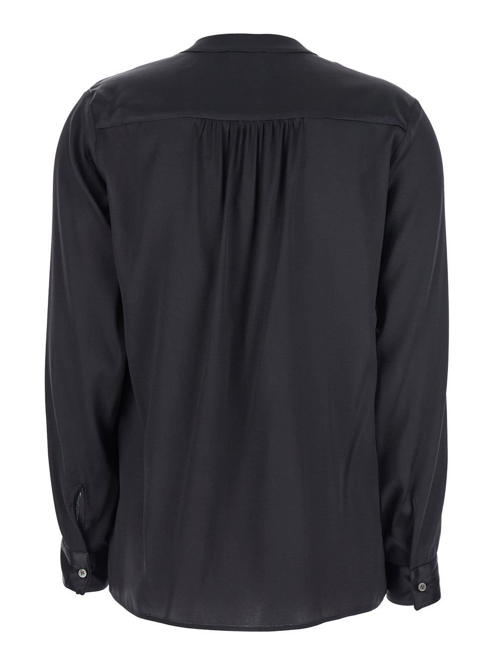 Black Blouse with V Neck and Buttoned Cuffs in Silk Woman Shirts Blouses