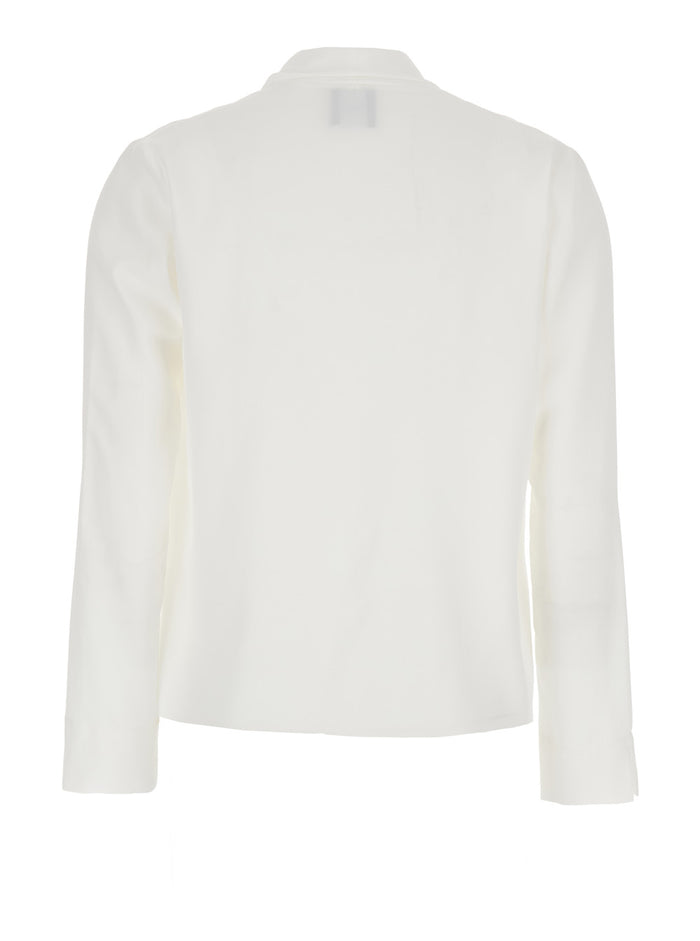 White Blouse with Front Neckline and Ruffles in Fabric Woman Acetate Silk Shirts Blouses