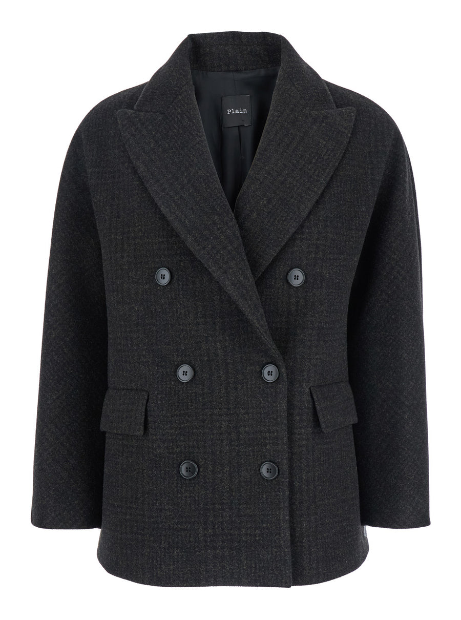 Brown Double-Breasted Jacket With Peak Revers Polyester Coat