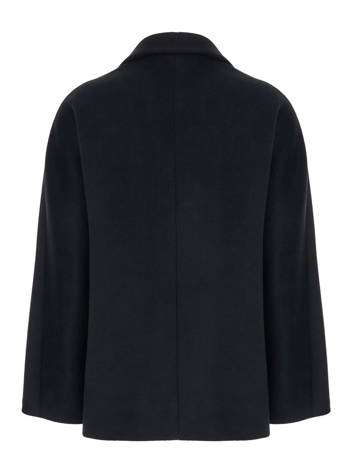 Black Double-Breasted Jacket with Peak Revers in Wool Woman Polyester Outerwear