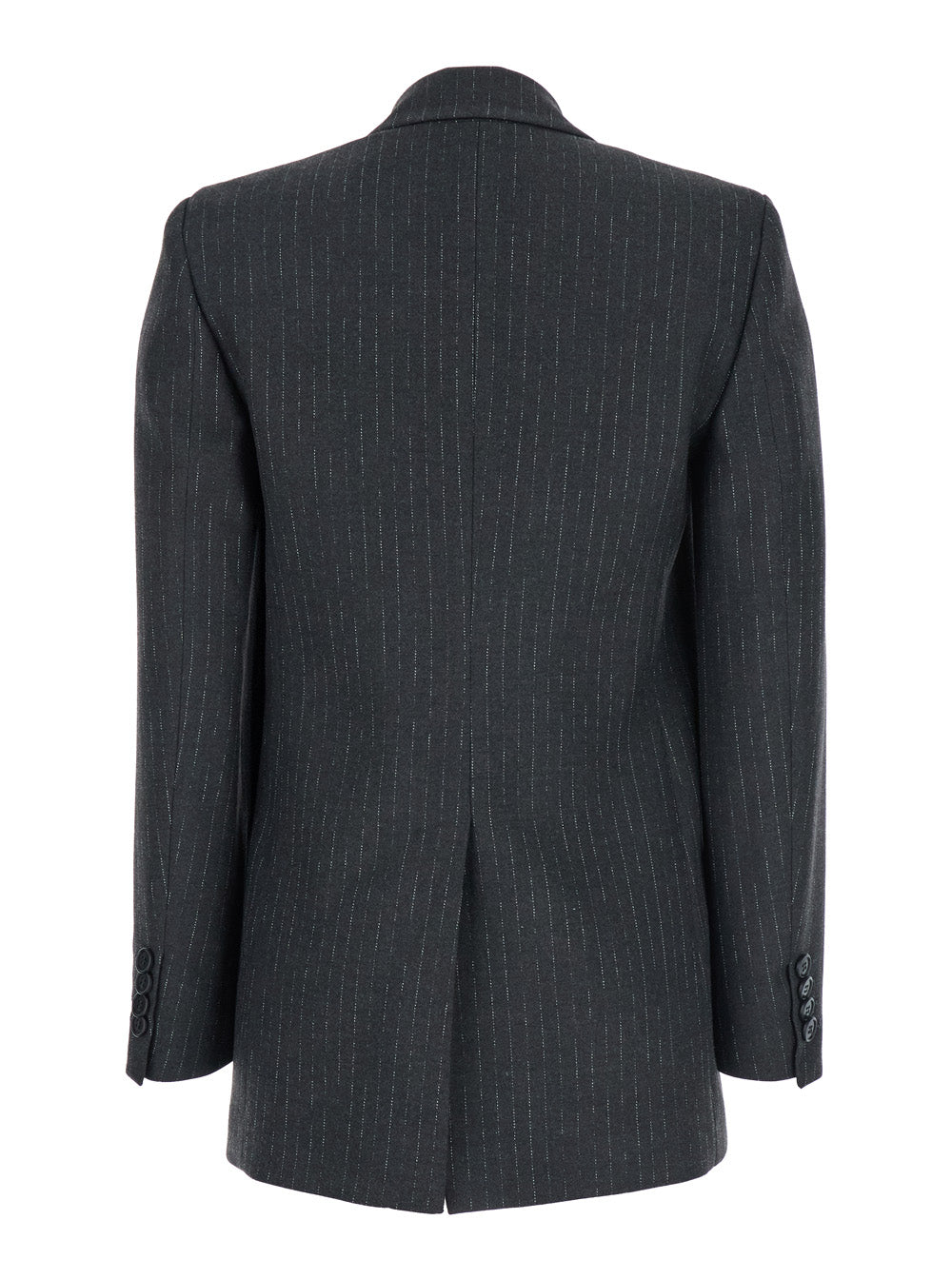 Grey Double-Breasted Jacket with Peak Revers and All-Over Striped Motif in Wool Blend Woman Polyester Viscose Elastane Blazers