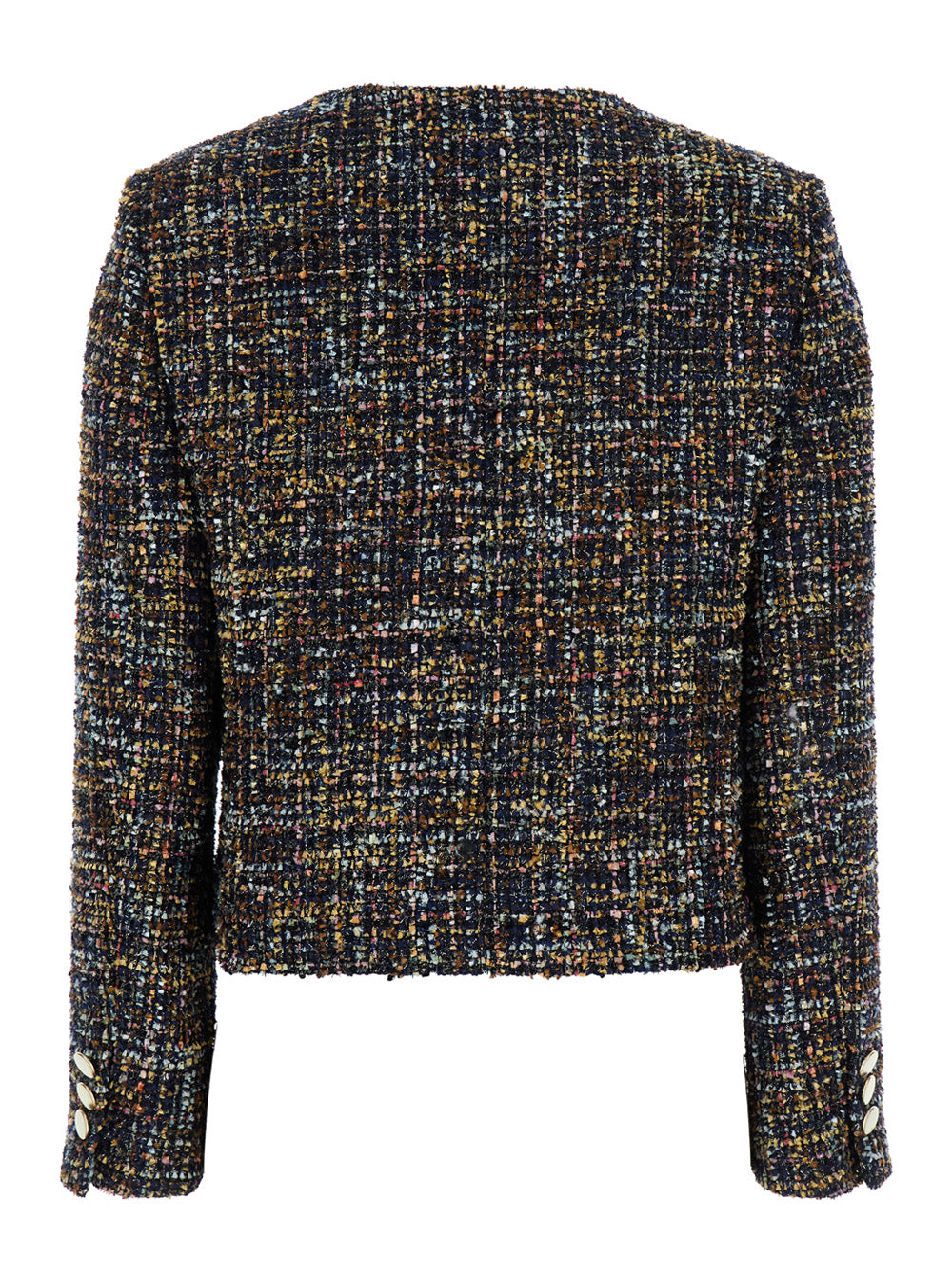 Multicolor Jacket with Round Neck and Front Button Closure in Tweed Woman Polyester Acetate Blazers