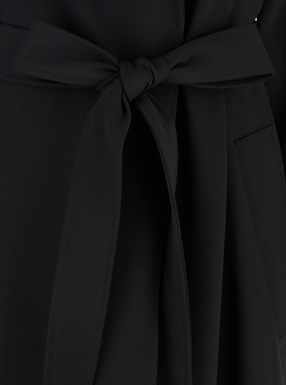 Black Double-Breasted Trench Coat with Matching Belt in Cady Woman Polyester Elastane Outerwear