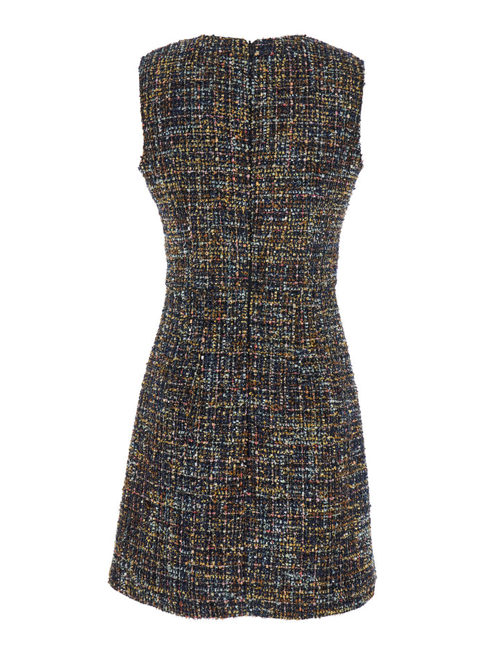 Multicolor Dress with Concealed Back Closure and Patterned Motif in Tweed Woman Polyester Acetate