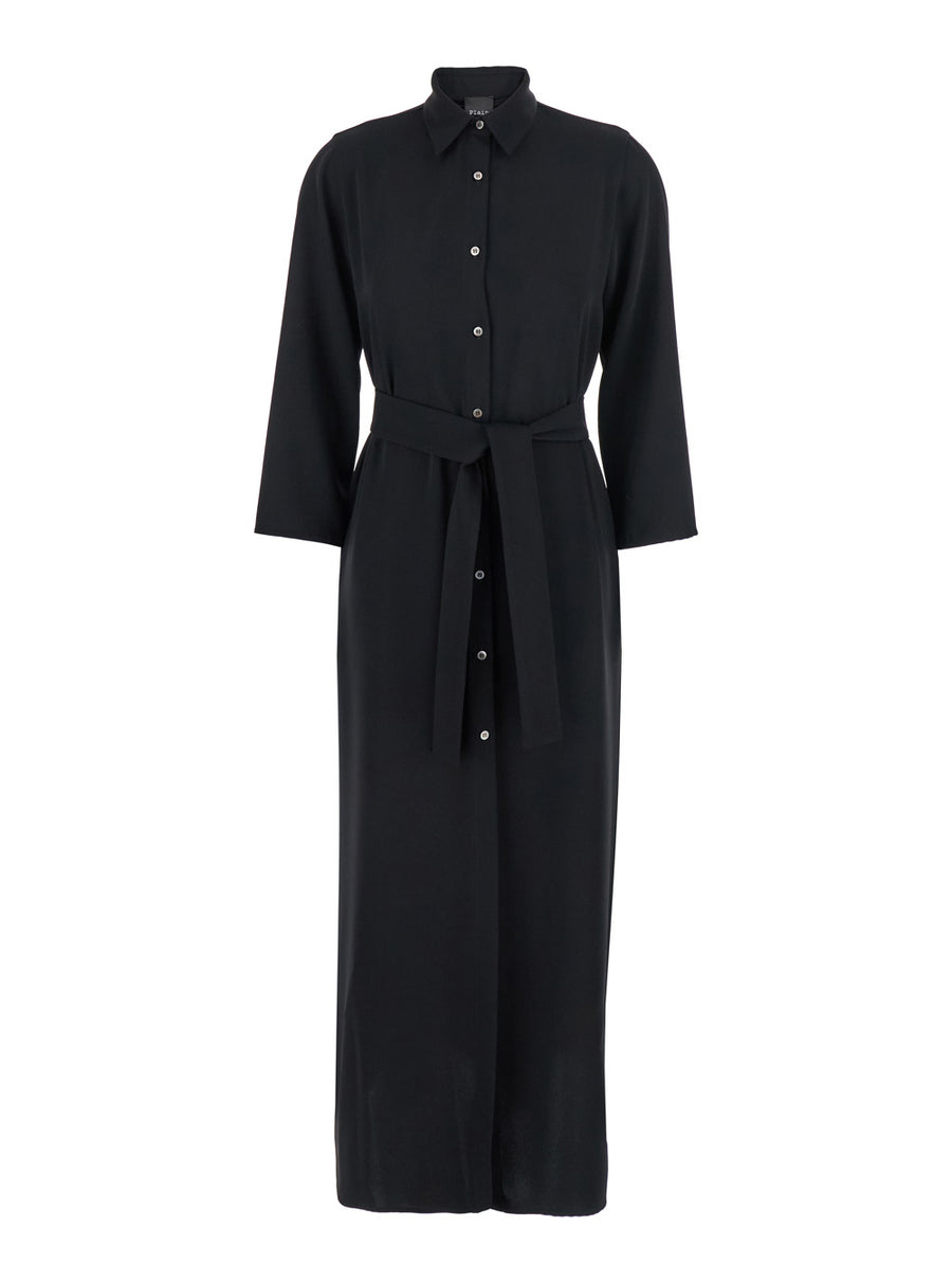 Black Long Dress With Classic Collar Fabric