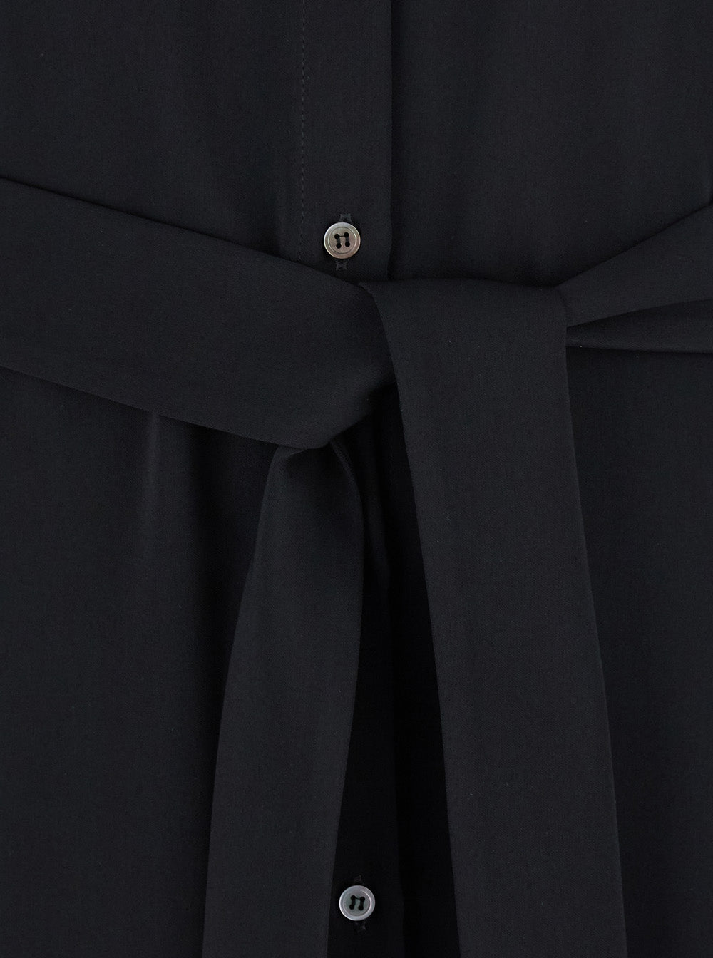 Black Long Dress With Classic Collar And Front Button Closure Fabric Woman