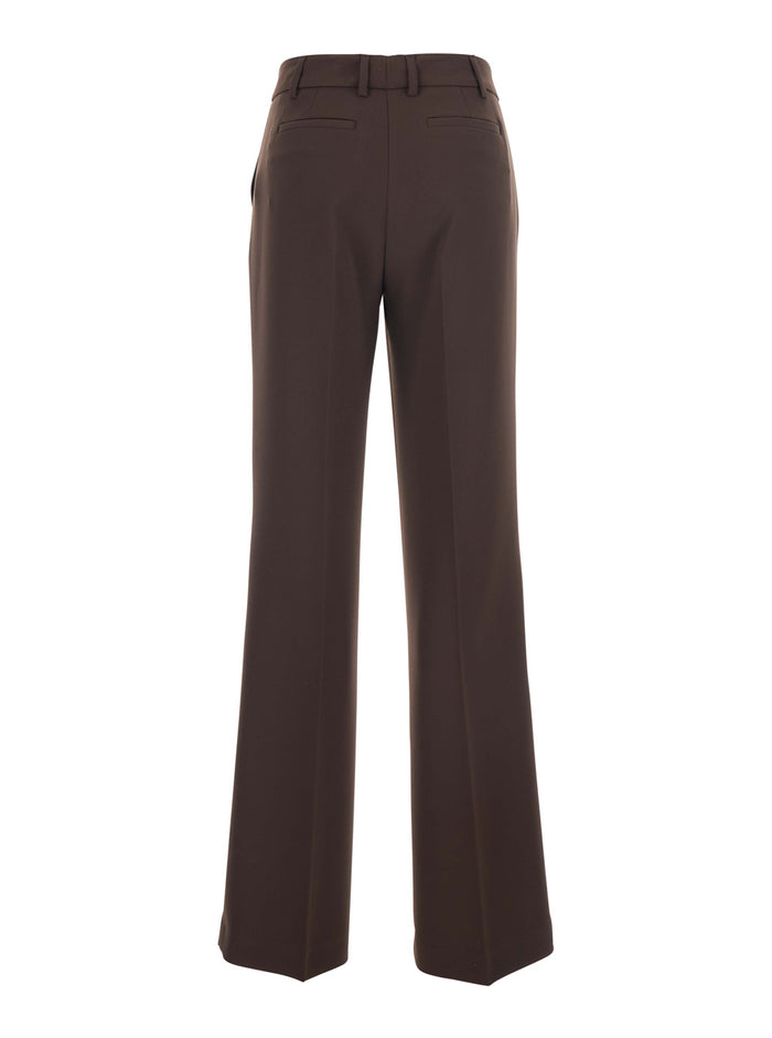 Brown Pants with Belt Loops in Fabric Woman Polyester Elastane Trousers