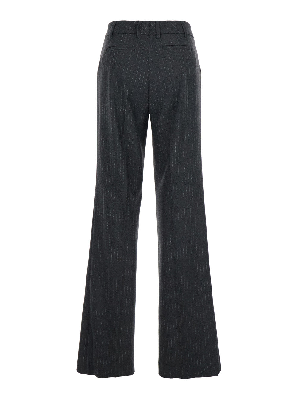 Grey Pants with Belt Loops and All-Over Striped Motif in Wool Blend Woman Polyester Viscose Elastane Trousers