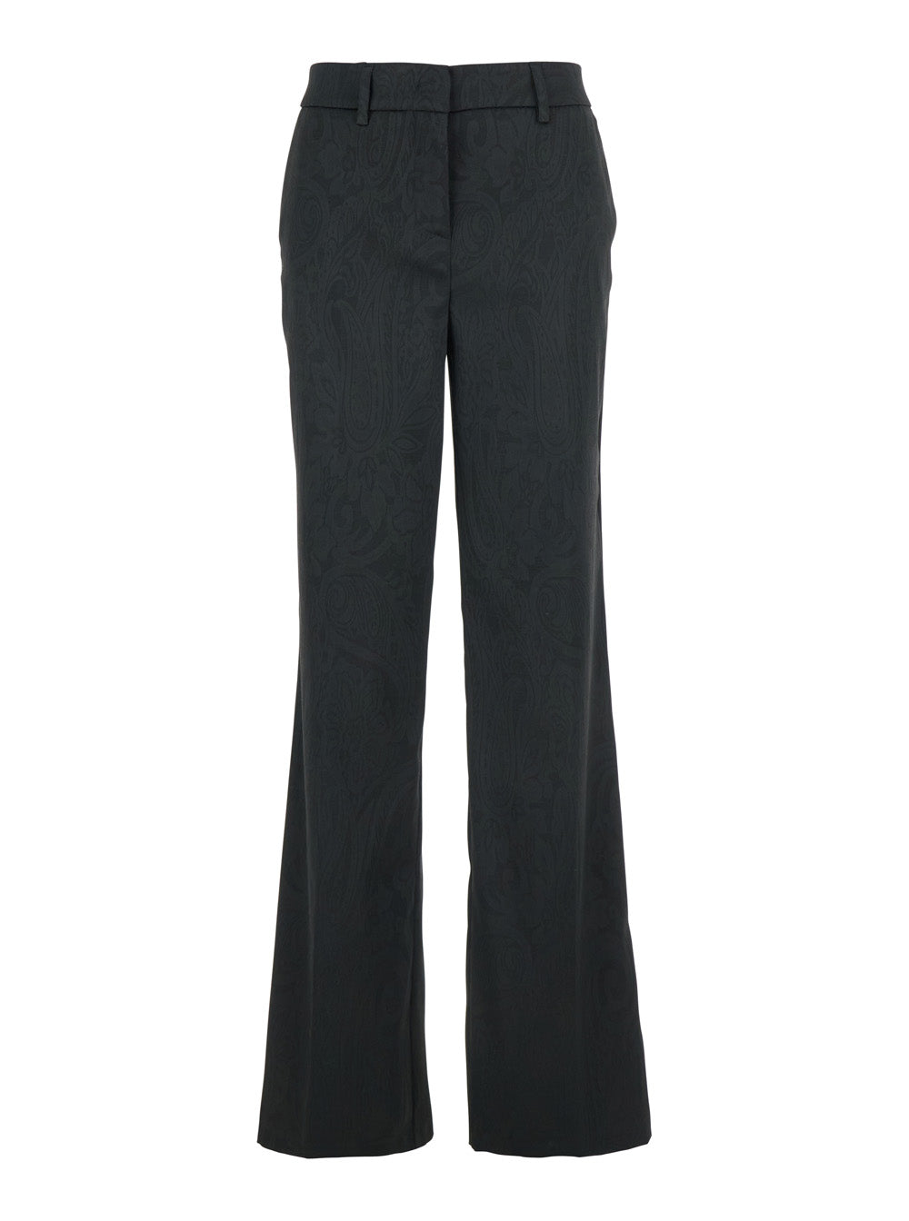 Black Trousers with Damask Effect in Fabric Woman Polyester Polyamide Elastane
