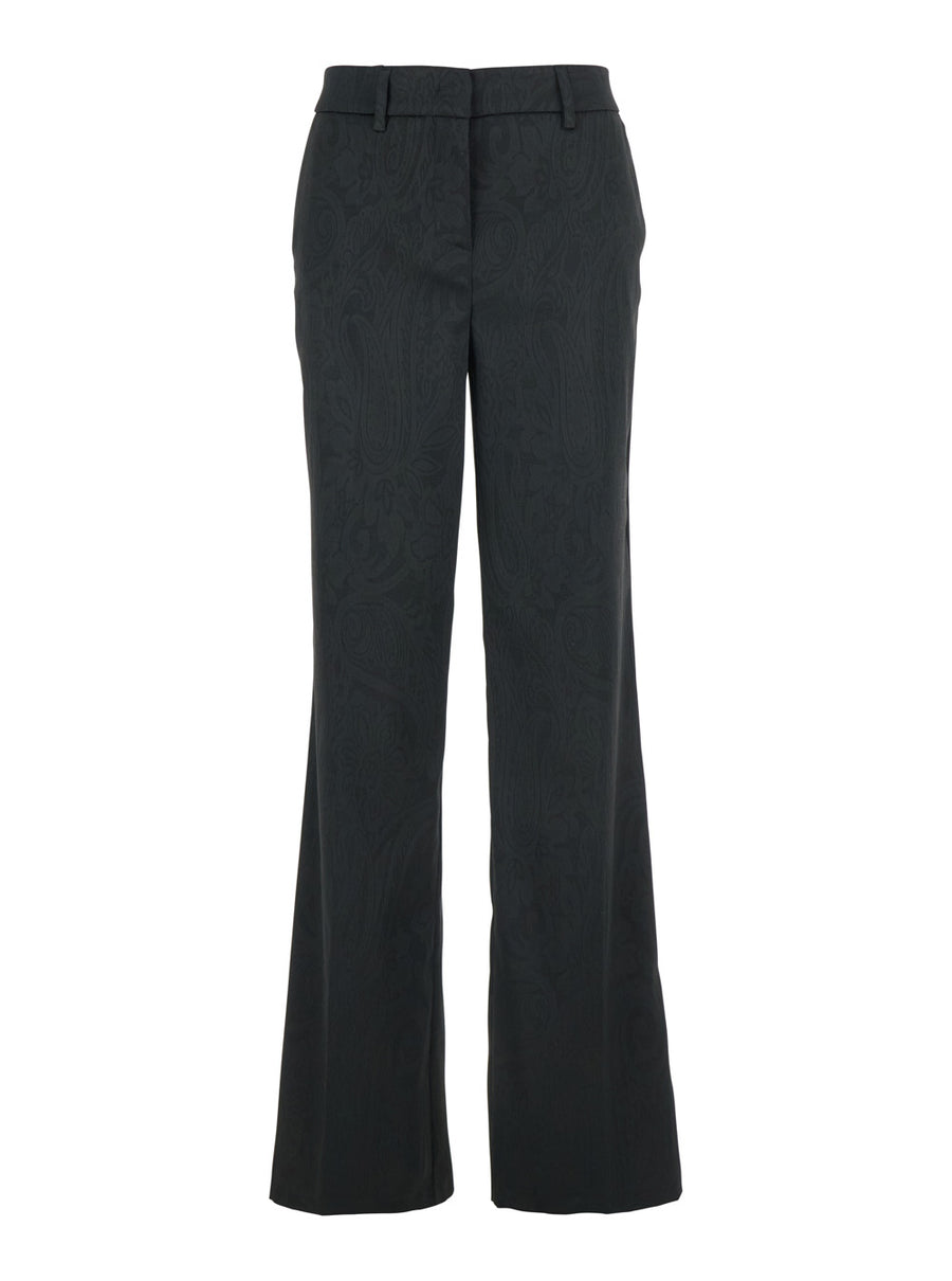 Black Trousers With Damask Effect Polyester