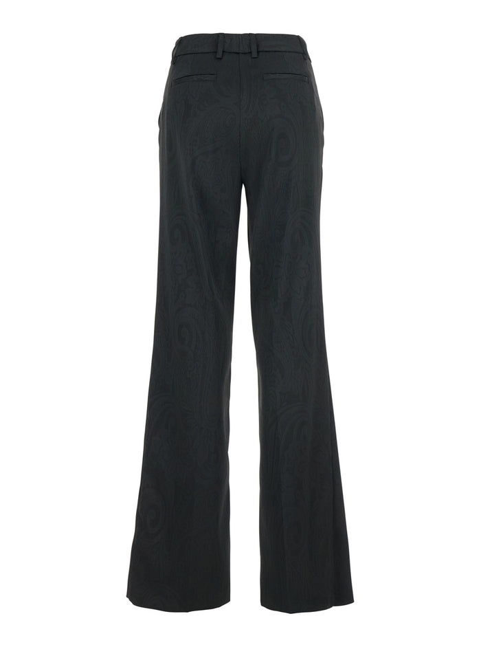 Black Trousers with Damask Effect in Fabric Woman Polyester Polyamide Elastane