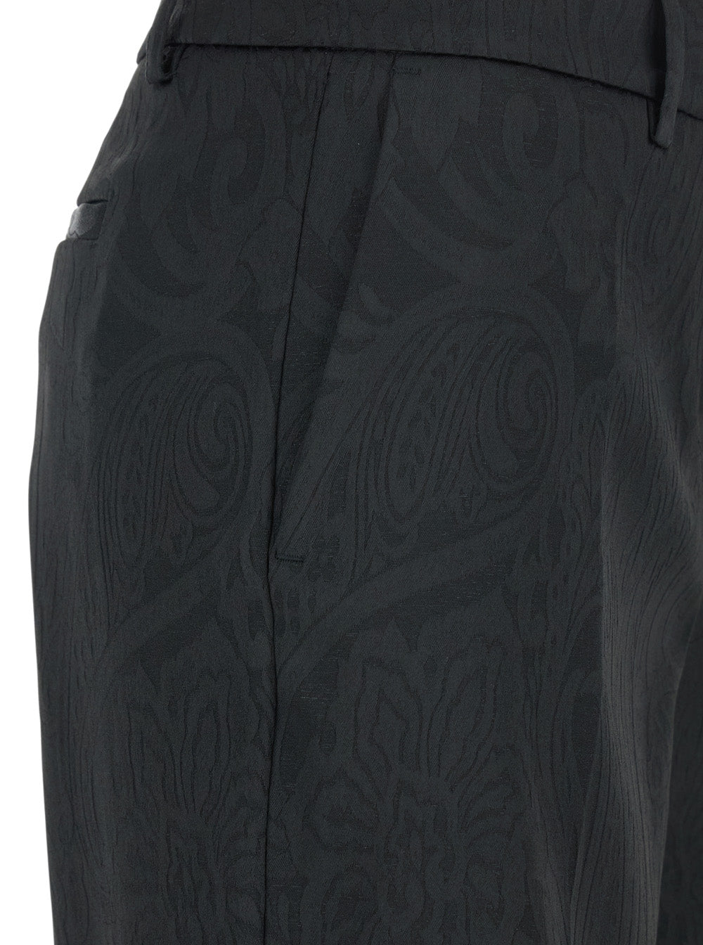 Black Trousers with Damask Effect in Fabric Woman Polyester Polyamide Elastane