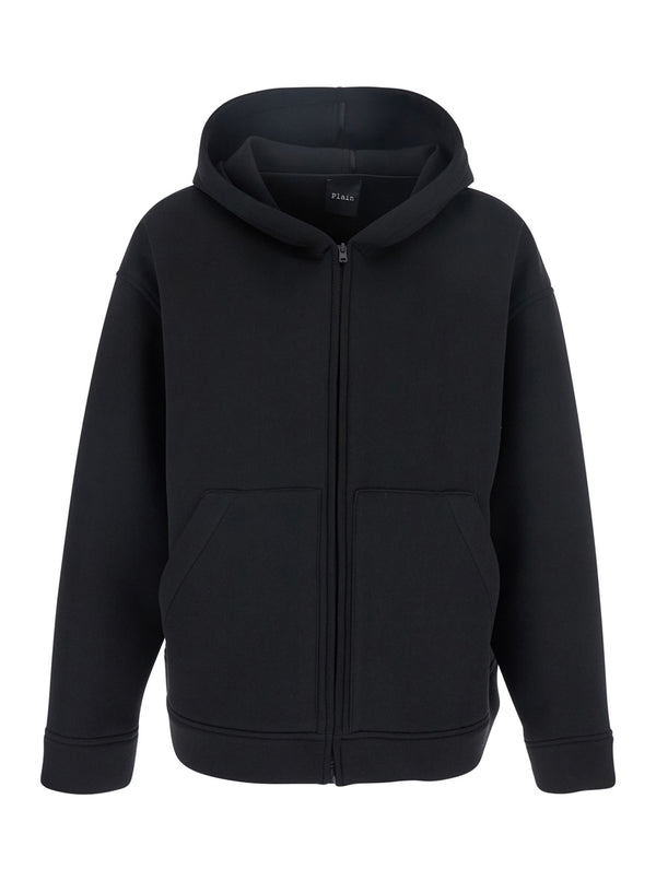 Black Jacket With Fixed Hood And Pockets Polyester Coat