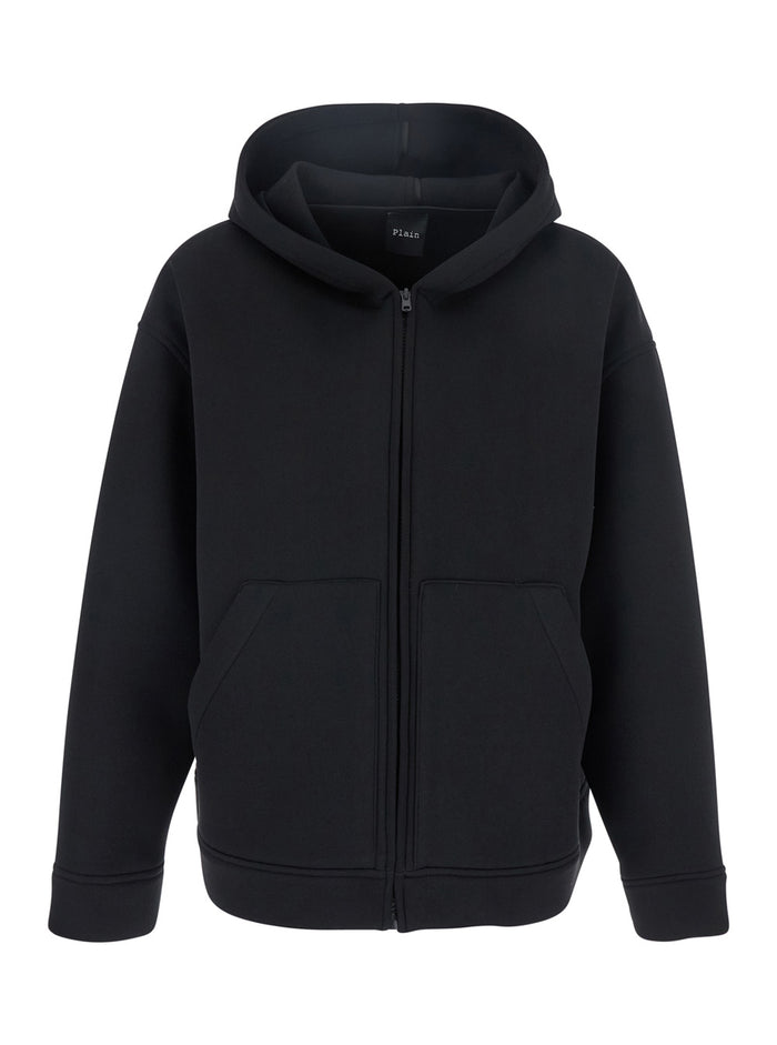 Black Jacket with Fixed Hood and Two Front Pockets in Tech Fabric Woman Polyester Elastane Outerwear