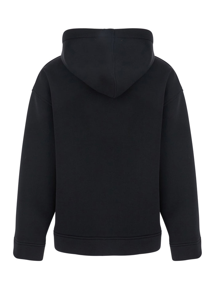 Black Jacket with Fixed Hood and Two Front Pockets in Tech Fabric Woman Polyester Elastane Outerwear