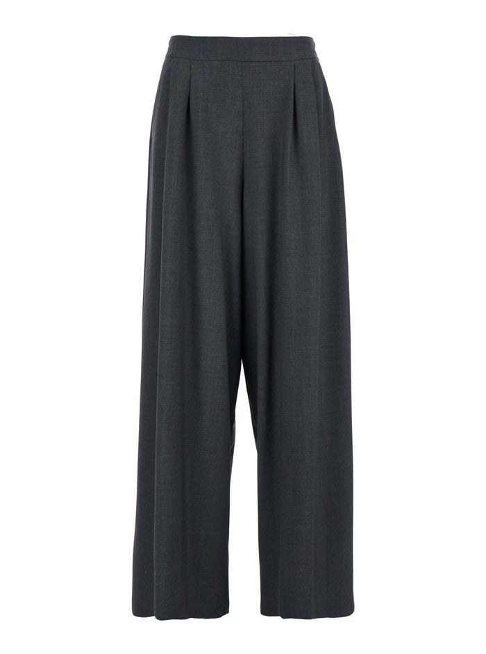 Grey Pants with Semi-Elastic Waist and Oversize Design in Fabric Woman Cotton Polyester Trousers