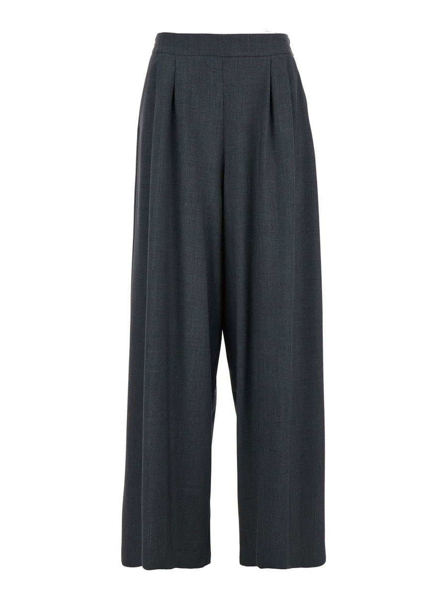 Grey Pants With Semi-Elastic Waist Cotton Trousers