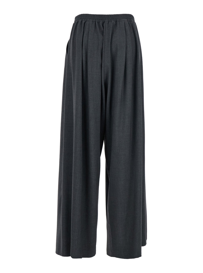 Grey Pants with Semi-Elastic Waist and Oversize Design in Fabric Woman Cotton Polyester Trousers