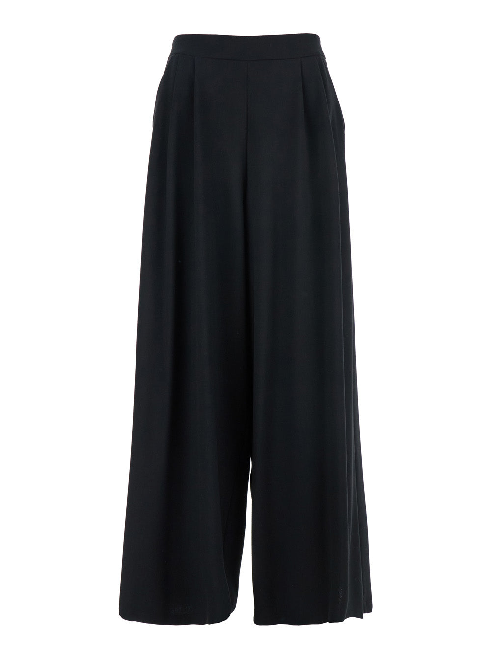 Black Pants with Semi-Elastic Waist and Oversize Design in Fabric Woman Cotton Polyester Trousers
