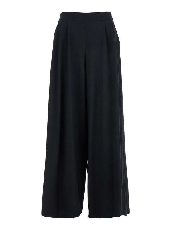 Black Oversized Pants With Semi-Elastic Waist Cotton Polyester Trousers