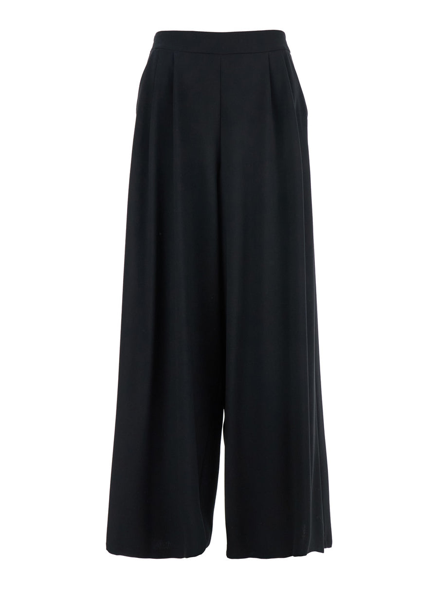 Black Oversized Pants With Semi-Elastic Waist Cotton Polyester Trousers