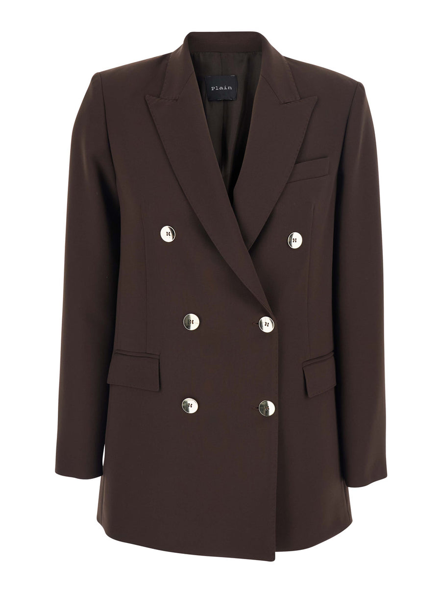 Brown Double-Breasted Wool Blend Jacket Polyester Blazers