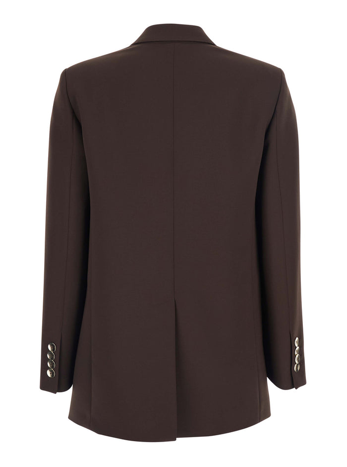 Brown Double-Breasted Jacket with Peak Revers in Wool Blend Woman Polyester Elastane Blazers