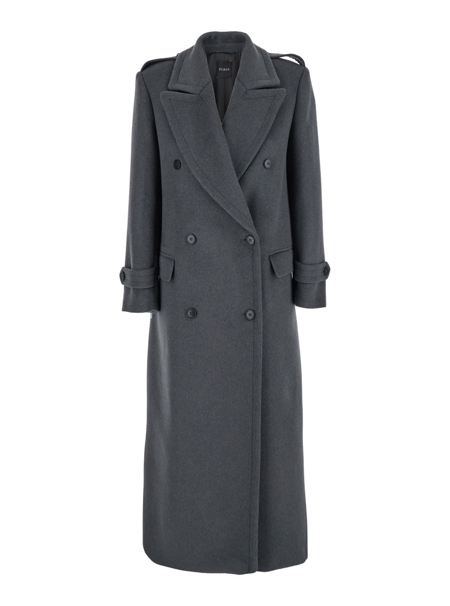 Grey Double-Breasted Wool Coat