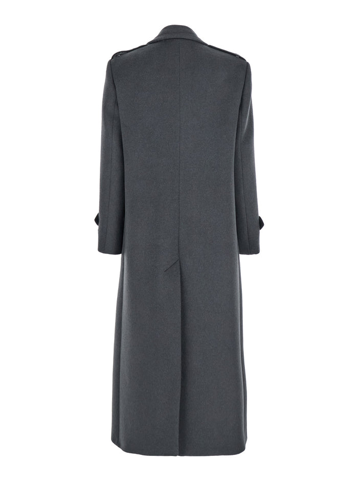 Grey Double-Breasted Coat with Wide Notched Revers in Wool Woman Polyester Outerwear