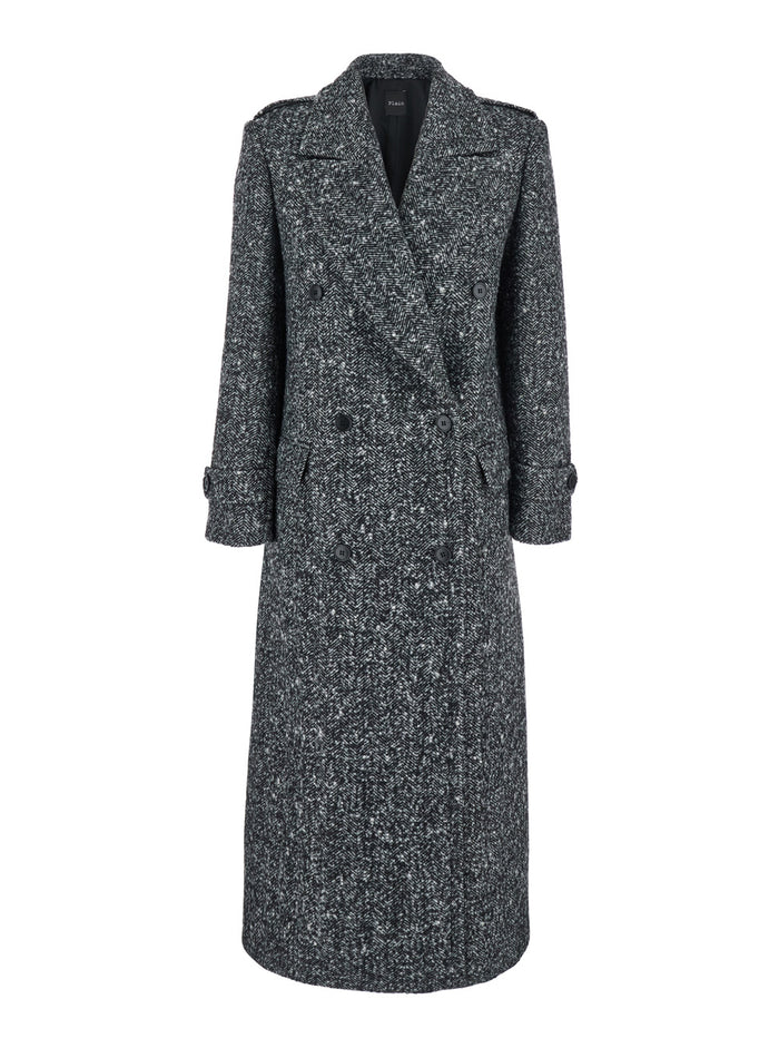 Grey Double-Breasted Coat with Wide Notched Revers in Wool Woman Polyester Outerwear