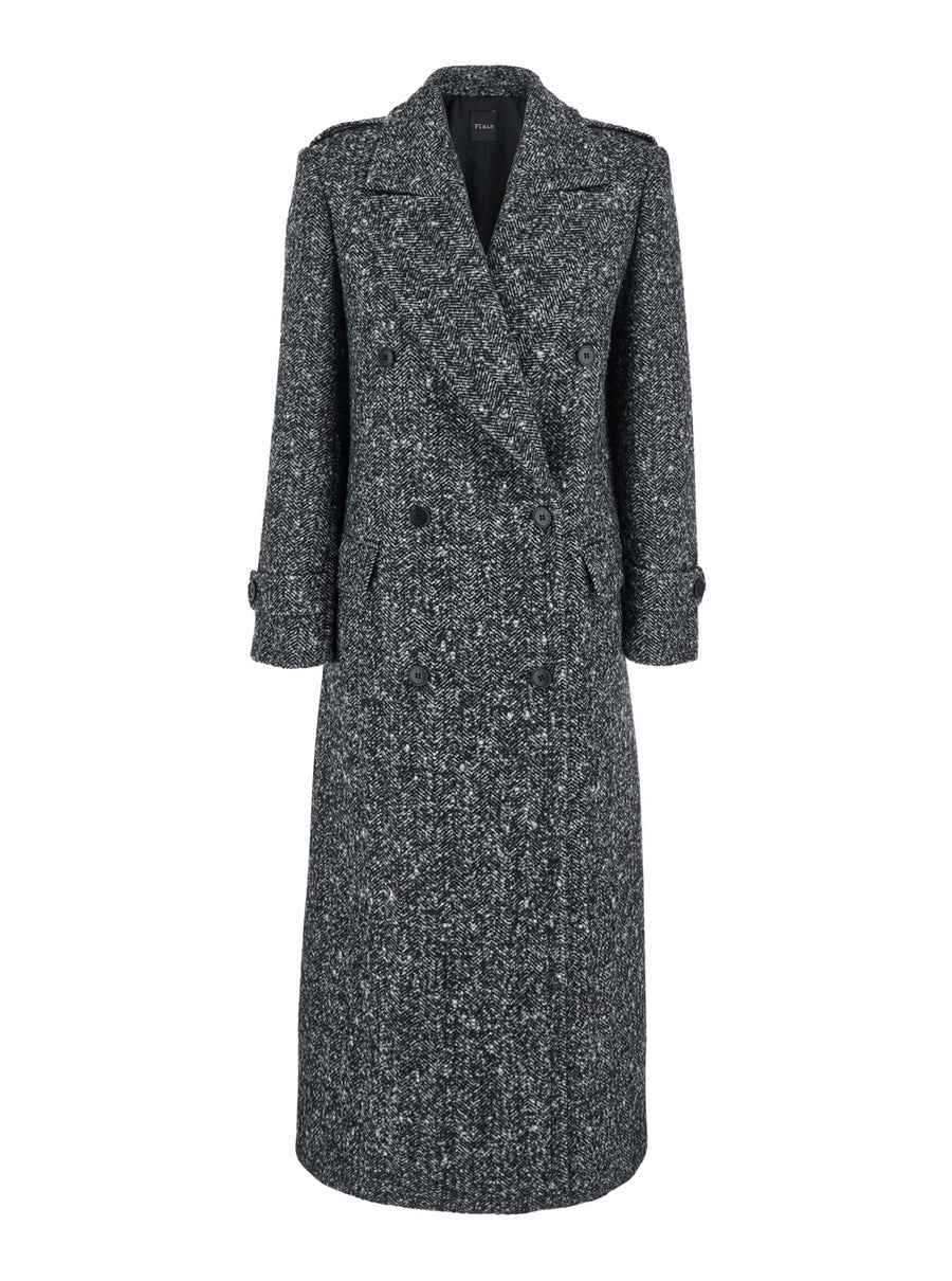 Grey Double-Breasted Coat With Wide Notched Revers Polyester