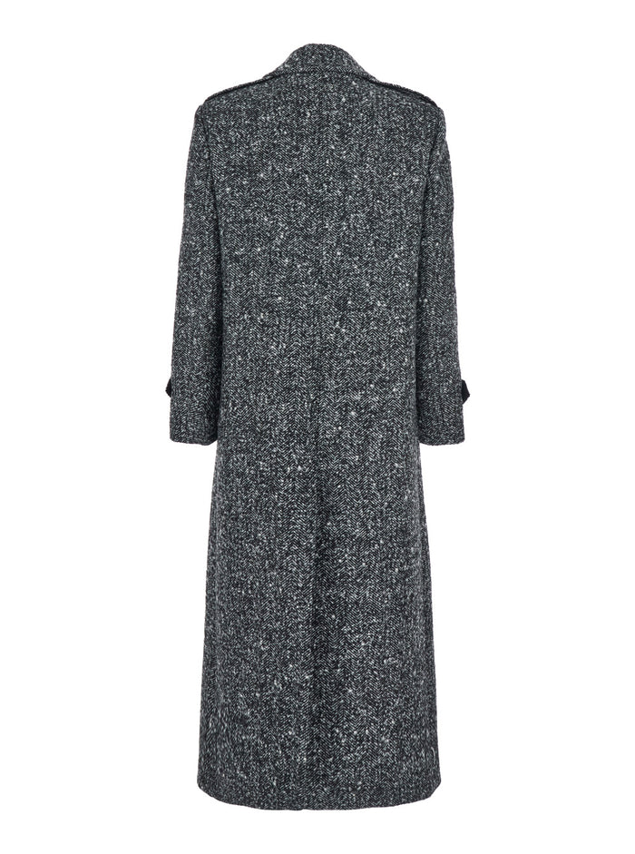 Grey Double-Breasted Coat with Wide Notched Revers in Wool Woman Polyester Outerwear